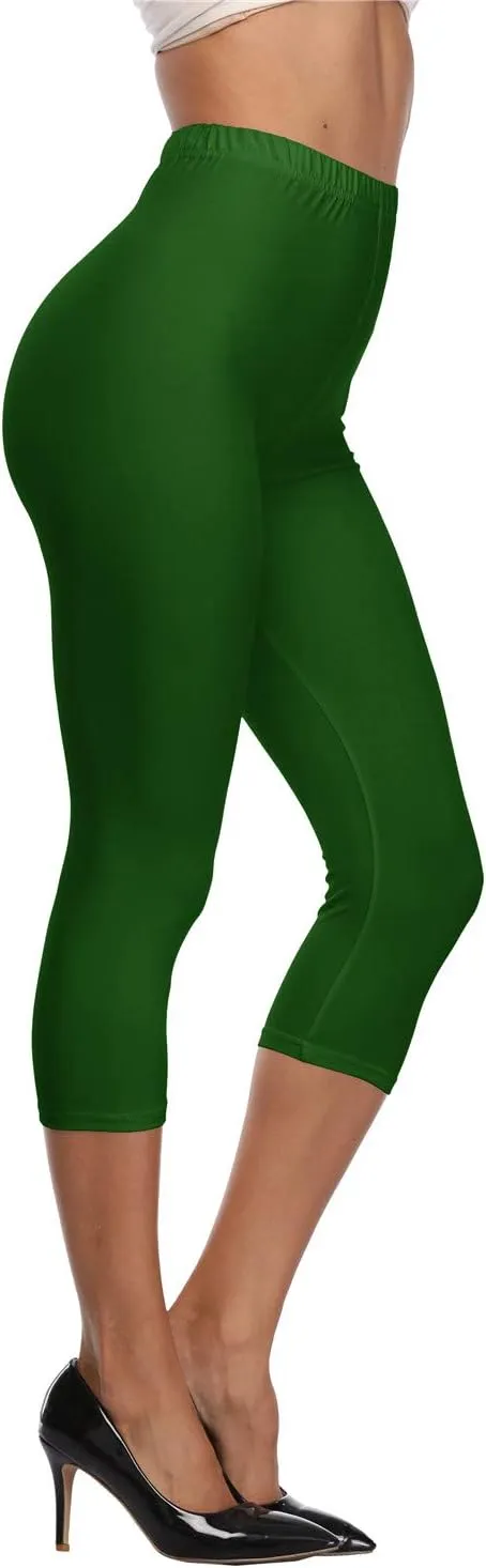 Kotii Women's Soft Capri Leggings 3/4 Cropped Leggings High Waisted Capris Tights