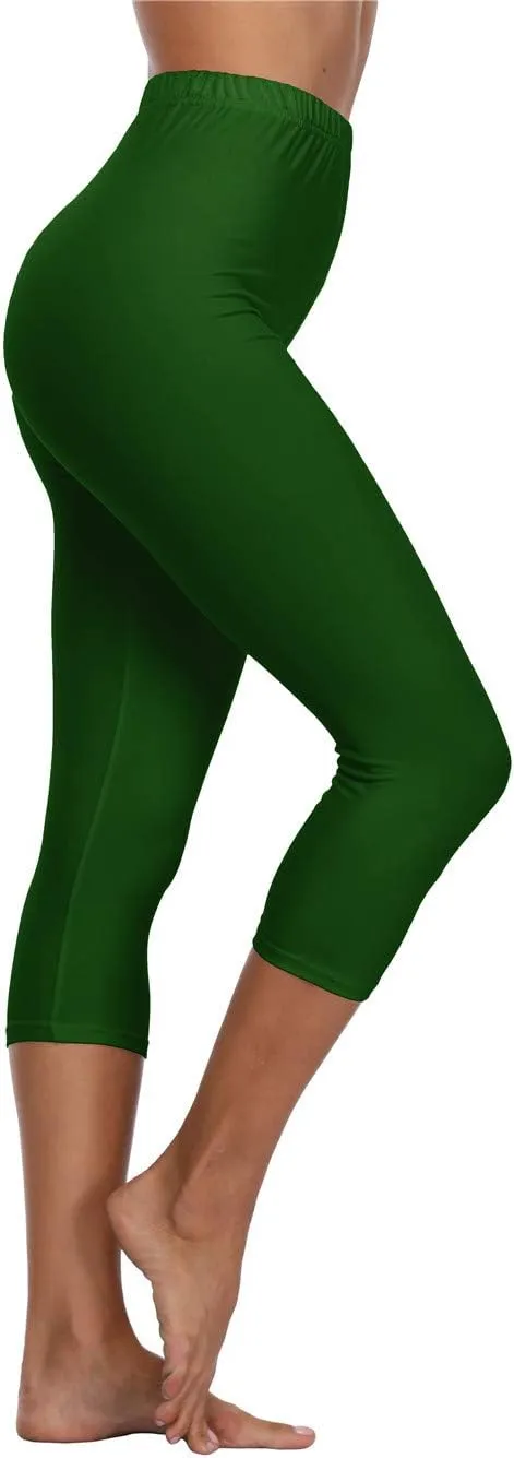 Kotii Women's Soft Capri Leggings 3/4 Cropped Leggings High Waisted Capris Tights