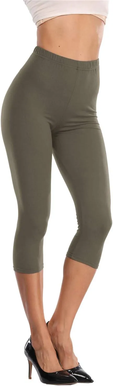 Kotii Women's Soft Capri Leggings 3/4 Cropped Leggings High Waisted Capris Tights