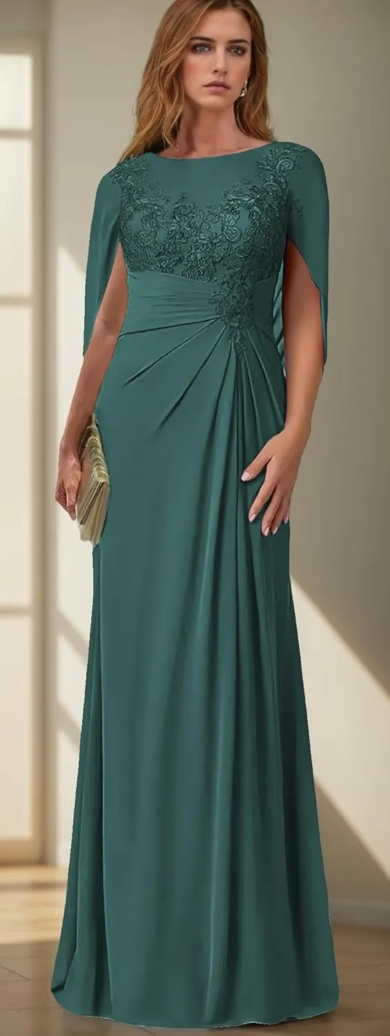 Lace Long Mother of The Bride Dresses with Cape Chiffon Formal Gowns for Women Corset Wedding Party Dress