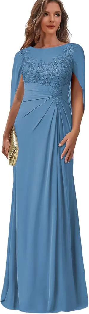 Lace Long Mother of The Bride Dresses with Cape Chiffon Formal Gowns for Women Corset Wedding Party Dress