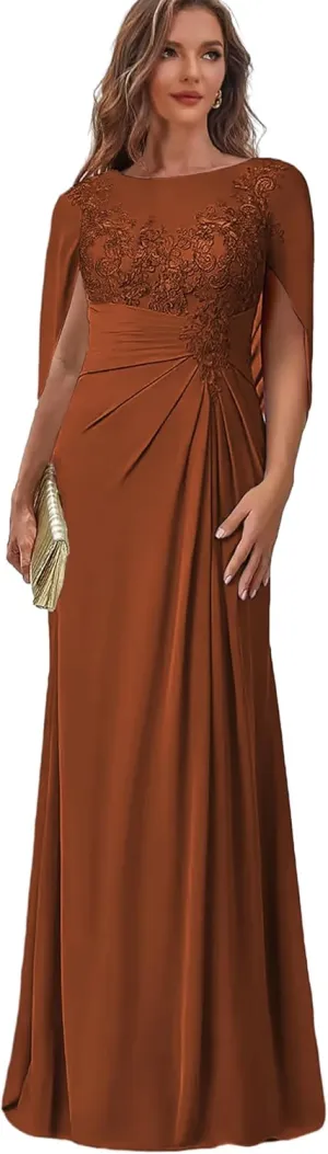 Lace Long Mother of The Bride Dresses with Cape Chiffon Formal Gowns for Women Corset Wedding Party Dress