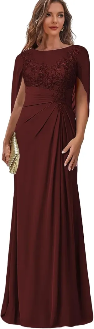 Lace Long Mother of The Bride Dresses with Cape Chiffon Formal Gowns for Women Corset Wedding Party Dress