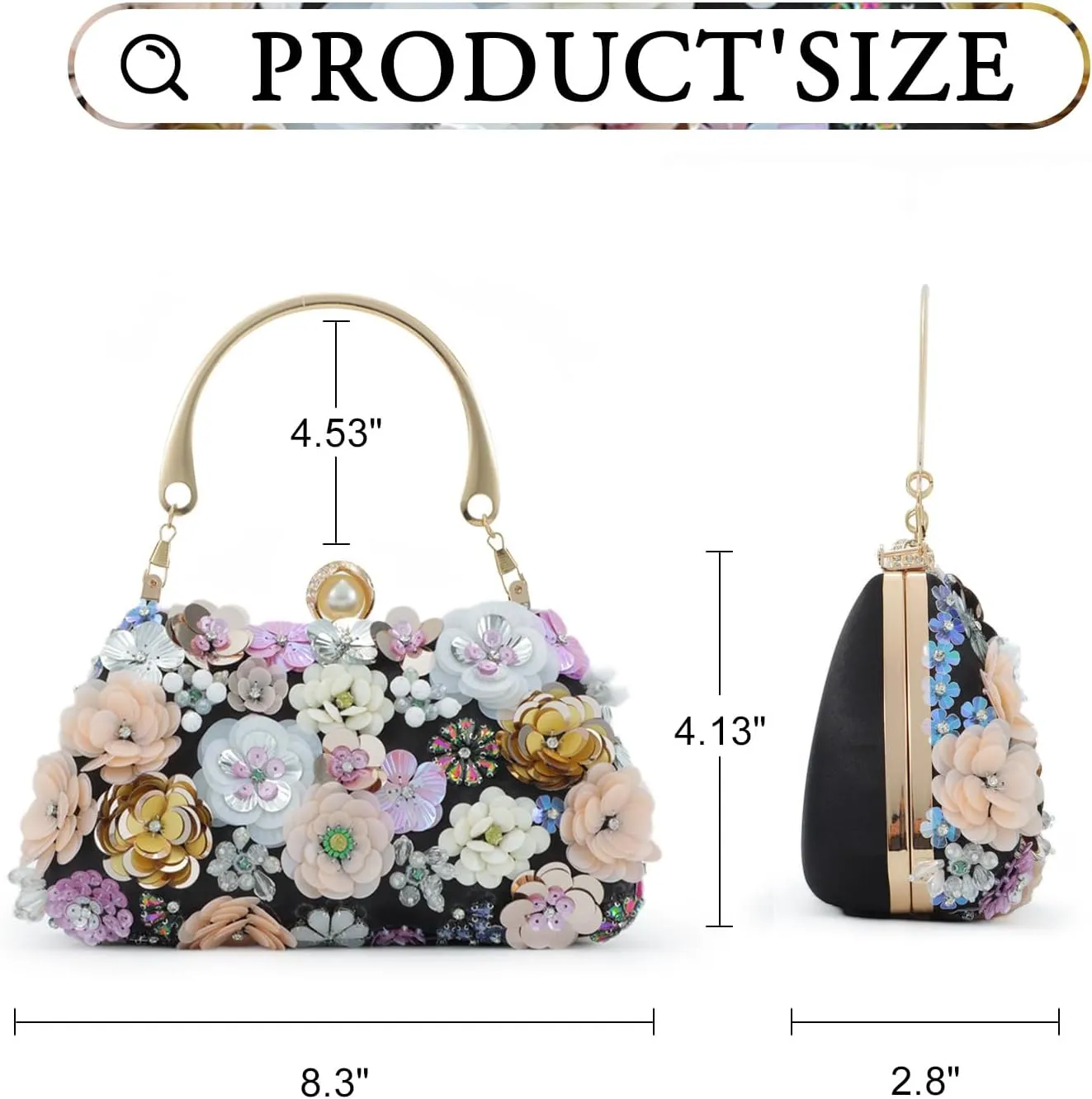 Lanpet Clutch Purses for Women Flower Evening Handbag Chain Strap Shoulder Bag for Formal Wedding Party