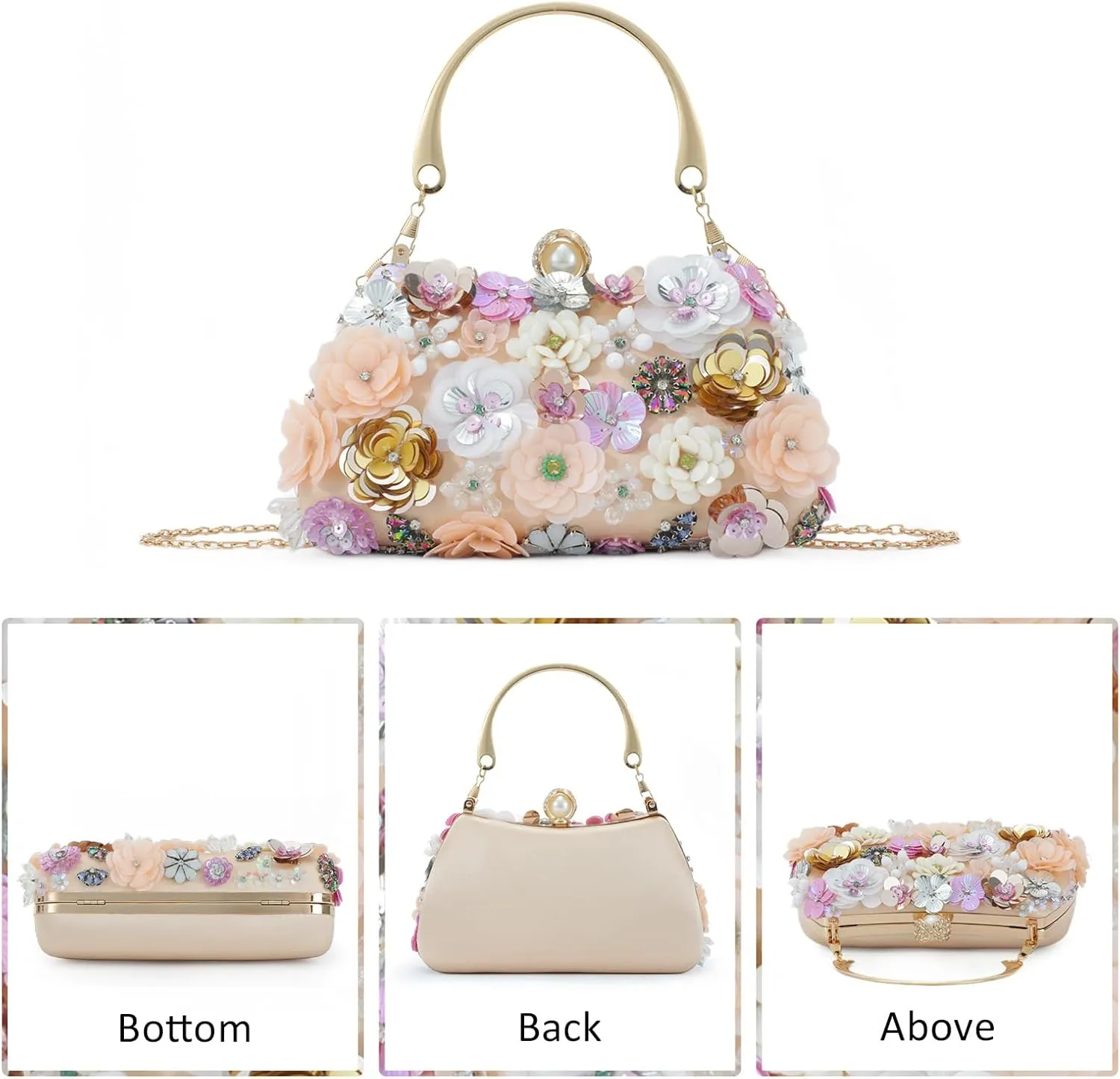 Lanpet Clutch Purses for Women Flower Evening Handbag Chain Strap Shoulder Bag for Formal Wedding Party