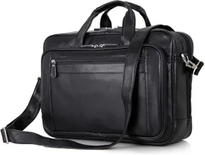 Large Black Genuine Leather Briefcase for Men, Laptop Messenger Bag, Business Portfolio