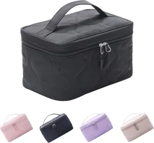 Large Capacity Makeup Bag with Brush Holder,Quilted Cosmetic Bag for Girls, Travel Organizer Bag for Accessories Black