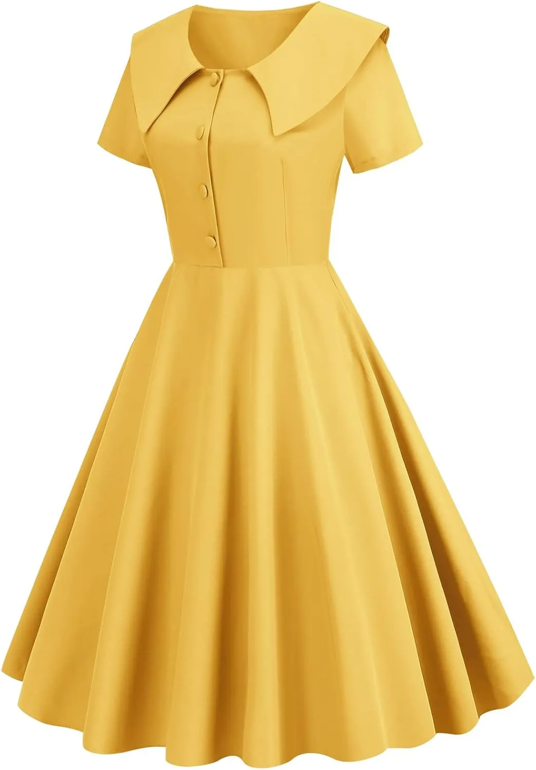 LAWOR Women's Puff Short Sleeve 1950s Dresses Polka Dot Print Tea Dresses V Neck Bowknot Rockabilly Dress Pleated Swing Dress