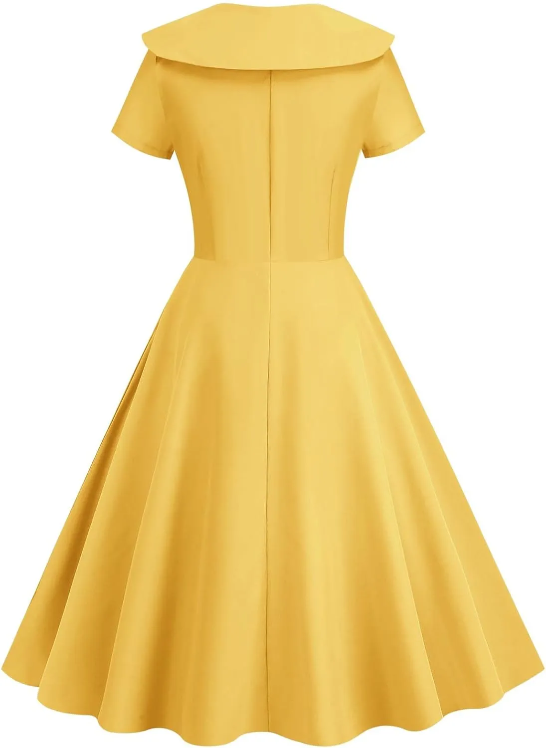 LAWOR Women's Puff Short Sleeve 1950s Dresses Polka Dot Print Tea Dresses V Neck Bowknot Rockabilly Dress Pleated Swing Dress