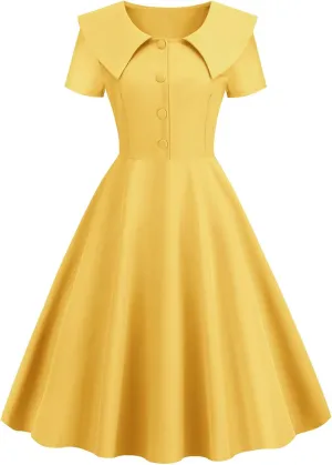 LAWOR Women's Puff Short Sleeve 1950s Dresses Polka Dot Print Tea Dresses V Neck Bowknot Rockabilly Dress Pleated Swing Dress