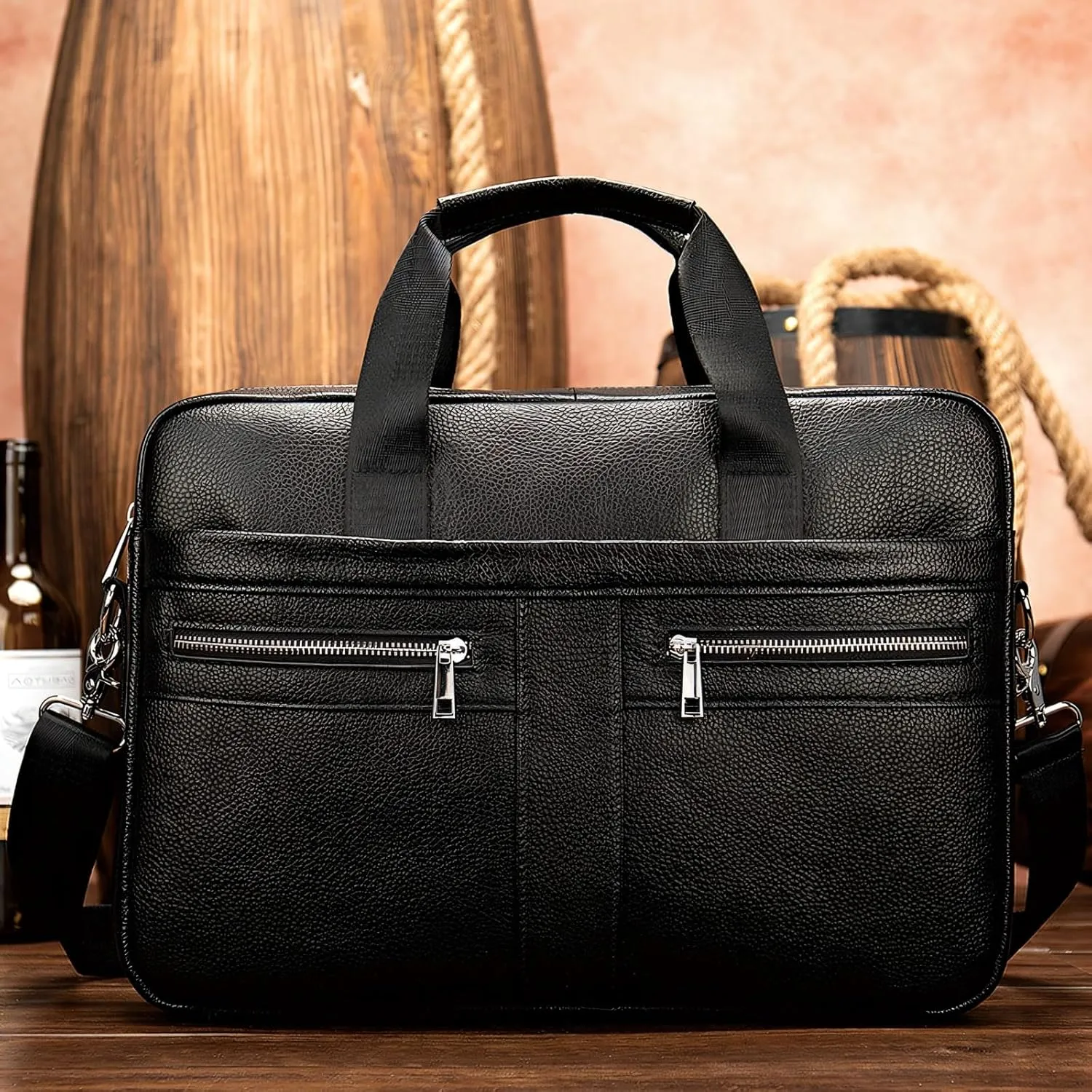 Leather Briefcase for Men, 15.6-16.1 inch Laptop Bag, Vintage Handmade Messenger Bag