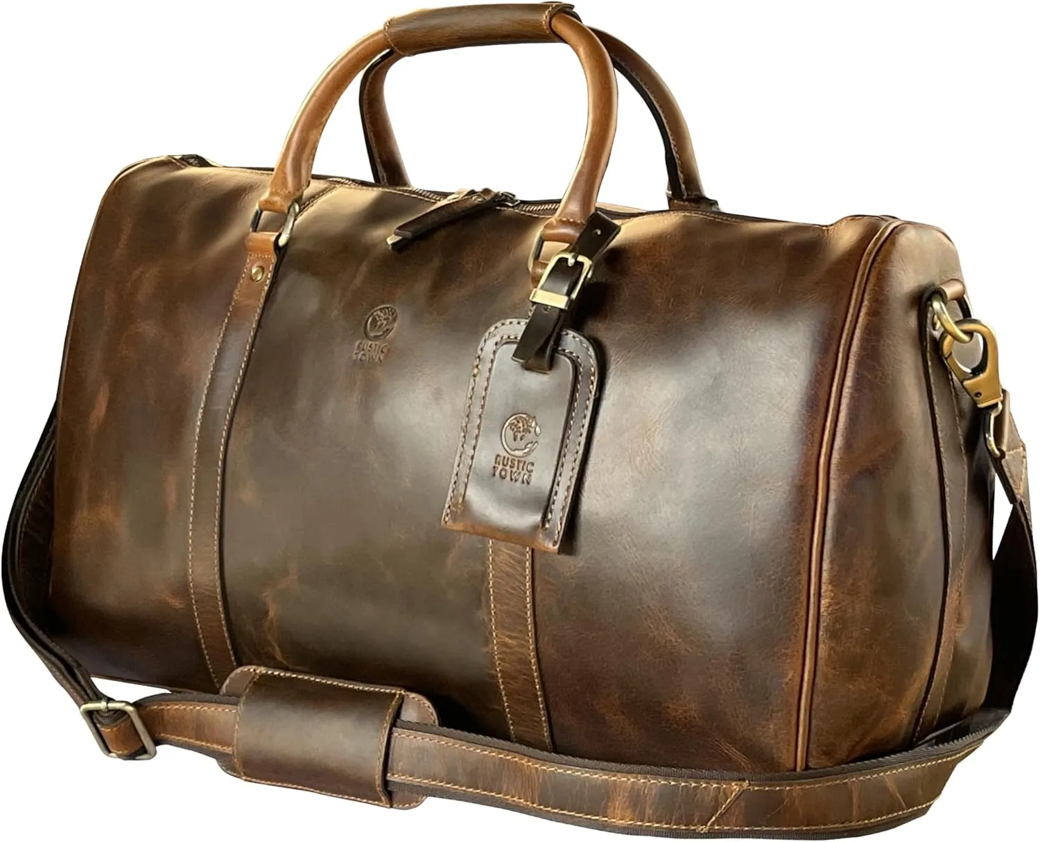 Leather Duffle Bag for Men - Full Grain Leather Travel Bag - TSA Approved Carry On Weekender Overnight Duffel Bag (Brown, 20 inch)