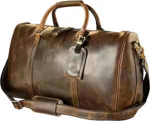 Leather Duffle Bag for Men - Full Grain Leather Travel Bag - TSA Approved Carry On Weekender Overnight Duffel Bag (Brown, 20 inch)