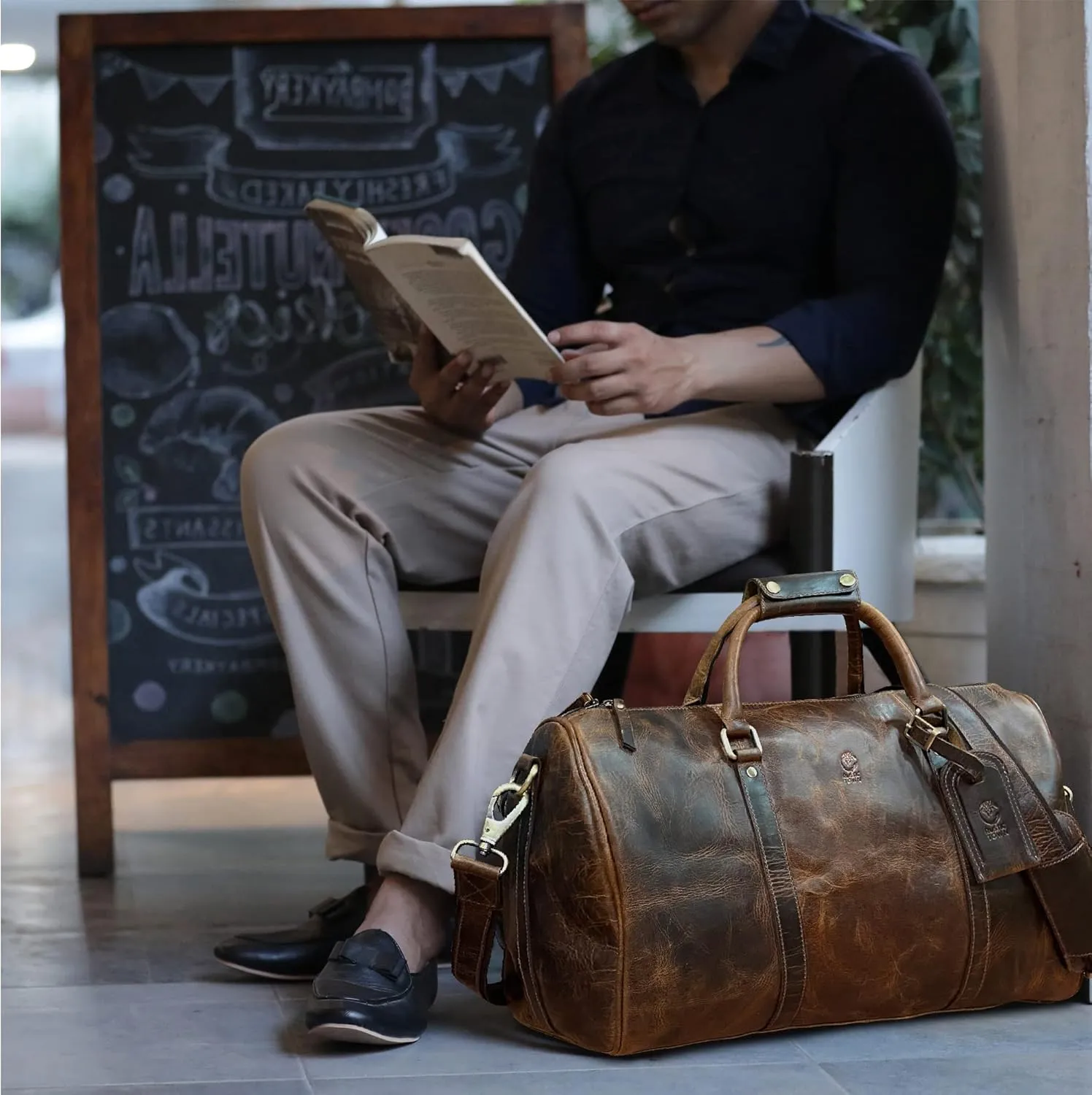 Leather Duffle Bag for Men - Full Grain Leather Travel Bag - TSA Approved Carry On Weekender Overnight Duffel Bag (Brown, 20 inch)