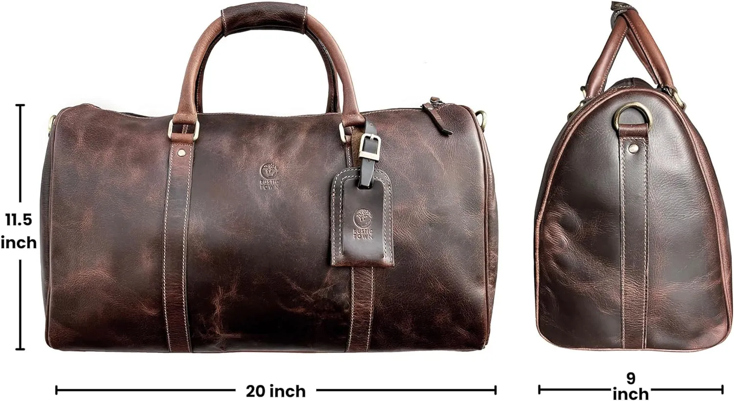 Leather Duffle Bag for Men - Full Grain Leather Travel Bag - TSA Approved Carry On Weekender Overnight Duffel Bag (Mulberry, 20 inch)