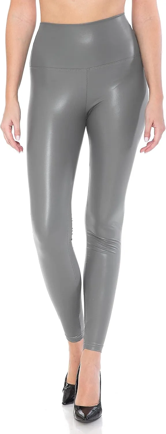 Leggings Depot Women's High Waist Comfy Faux Leather Leggings Tights Stretchy Pleather Pants