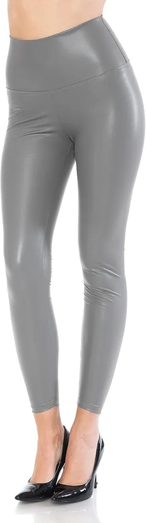 Leggings Depot Women's High Waist Comfy Faux Leather Leggings Tights Stretchy Pleather Pants
