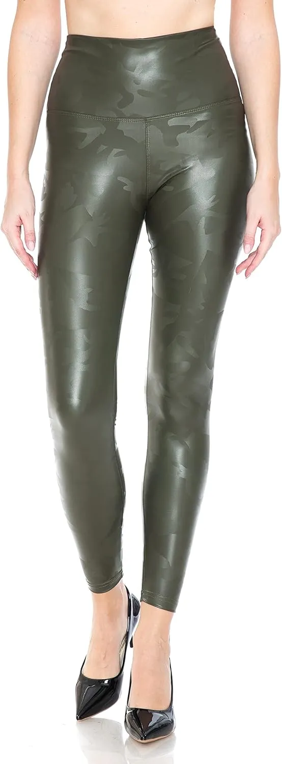 Leggings Depot Women's High Waist Comfy Faux Leather Leggings Tights Stretchy Pleather Pants