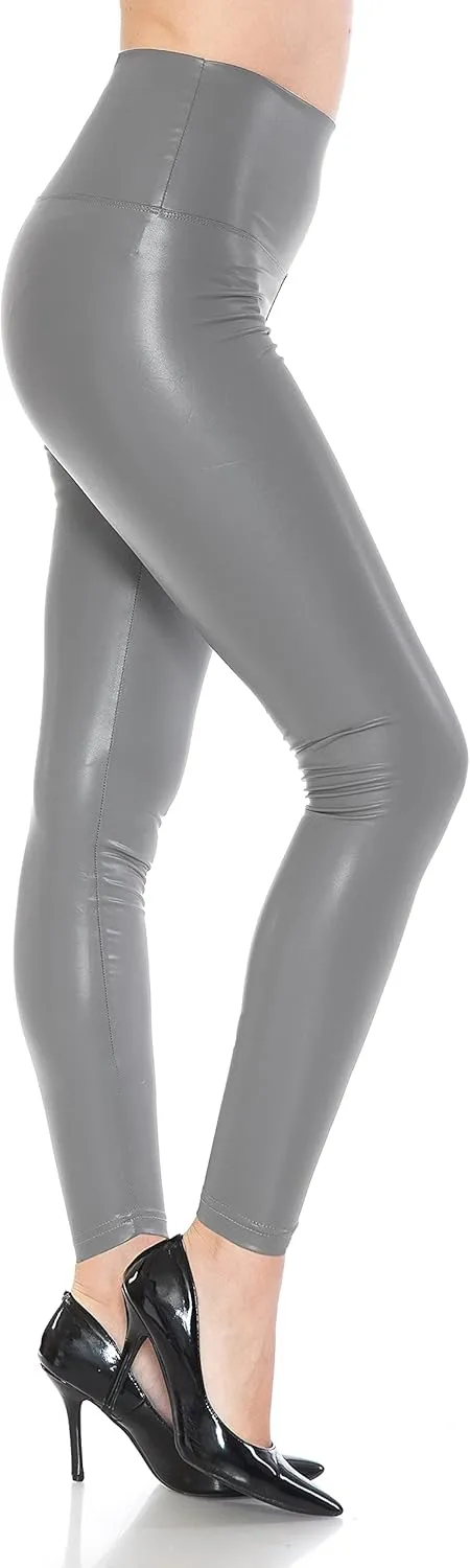 Leggings Depot Women's High Waist Comfy Faux Leather Leggings Tights Stretchy Pleather Pants