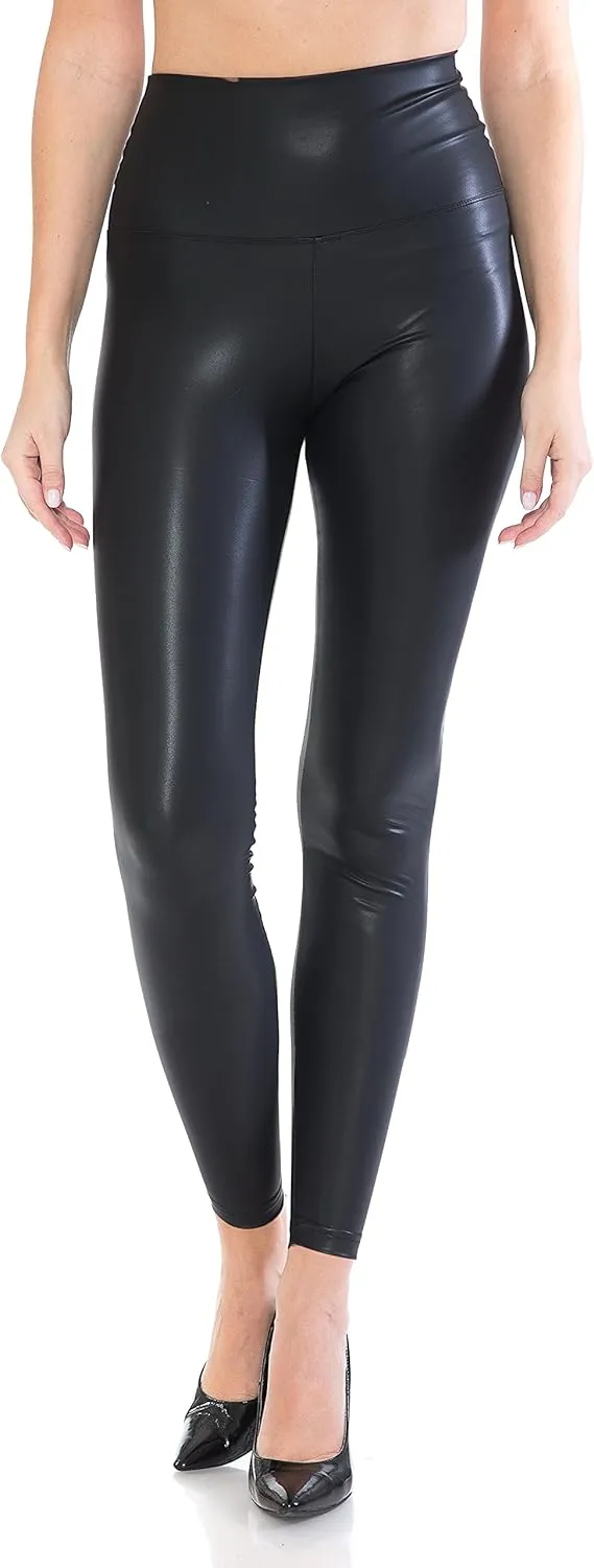 Leggings Depot Women's High Waist Comfy Faux Leather Leggings Tights Stretchy Pleather Pants
