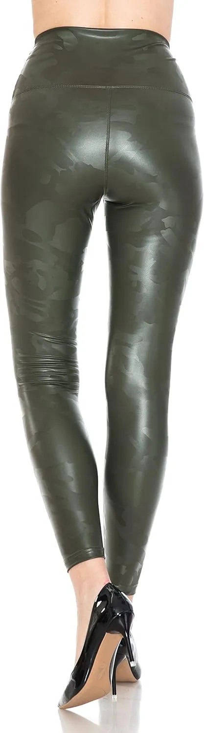 Leggings Depot Women's High Waist Comfy Faux Leather Leggings Tights Stretchy Pleather Pants