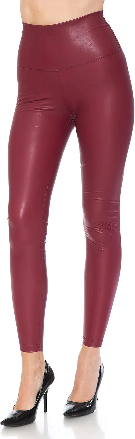 Leggings Depot Women's High Waist Comfy Faux Leather Leggings Tights Stretchy Pleather Pants