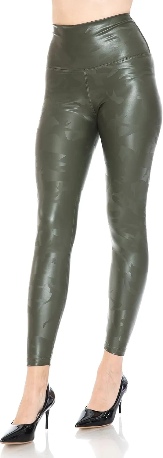 Leggings Depot Women's High Waist Comfy Faux Leather Leggings Tights Stretchy Pleather Pants