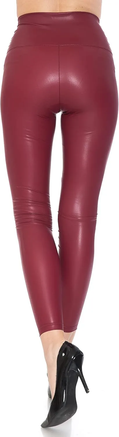 Leggings Depot Women's High Waist Comfy Faux Leather Leggings Tights Stretchy Pleather Pants