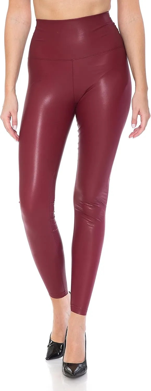 Leggings Depot Women's High Waist Comfy Faux Leather Leggings Tights Stretchy Pleather Pants