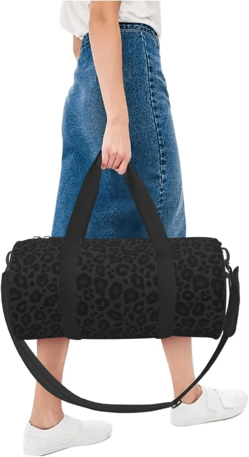 Leopard Print Black Background Sports Gym Bag Travel Duffel Bag Shoes Compartment For Men Women Foldable Lightweight Yoga Gym Sports Bag