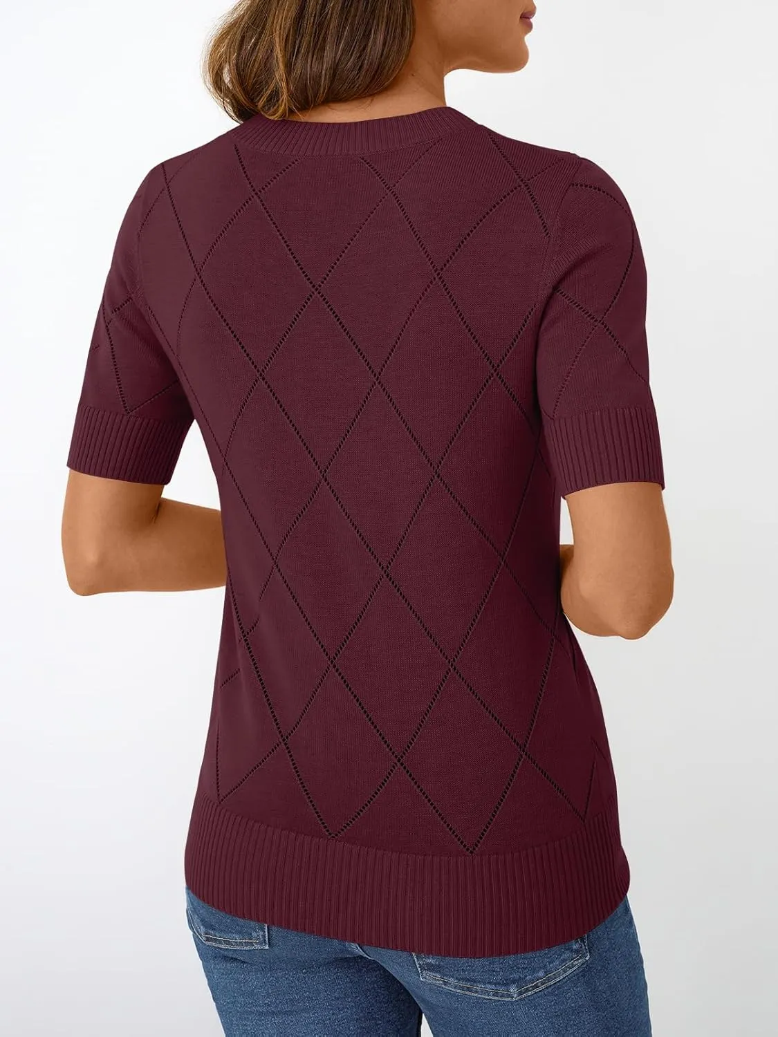 LILLUSORY Womens Knit Hollowed Out Sweater Summer Lightweight Short Sleeve Wool Blend Tops