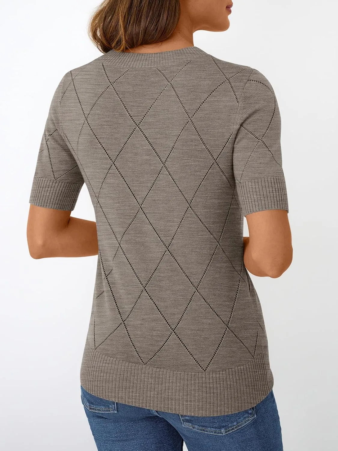 LILLUSORY Womens Knit Hollowed Out Sweater Summer Lightweight Short Sleeve Wool Blend Tops