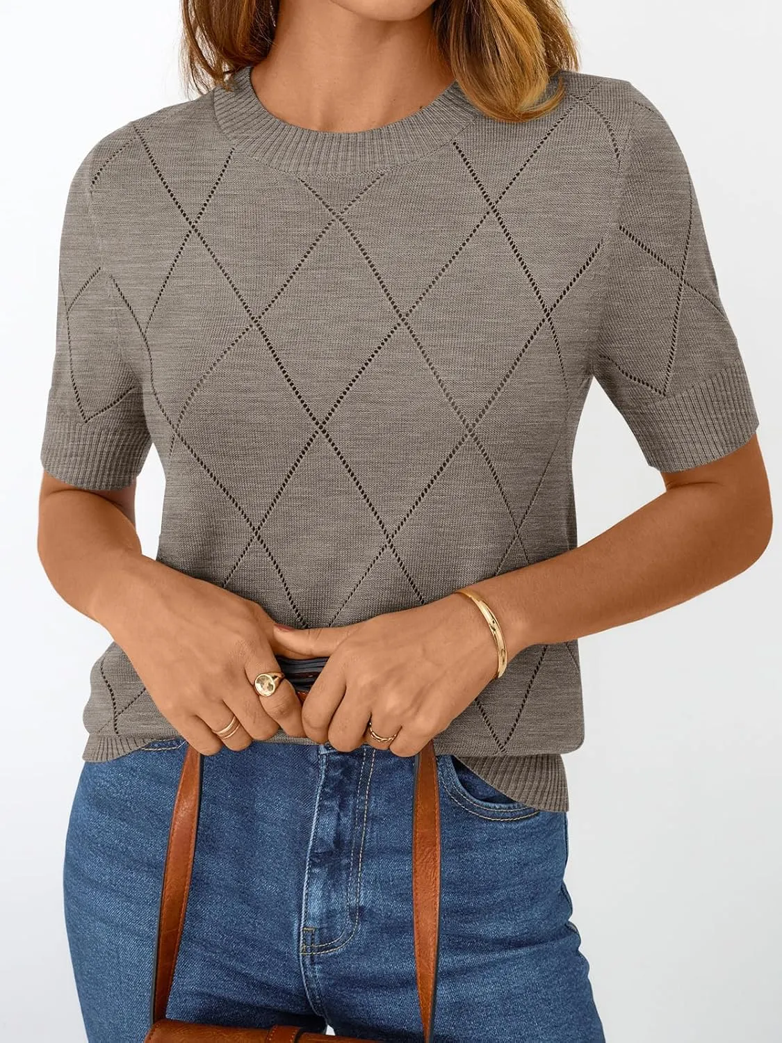 LILLUSORY Womens Knit Hollowed Out Sweater Summer Lightweight Short Sleeve Wool Blend Tops