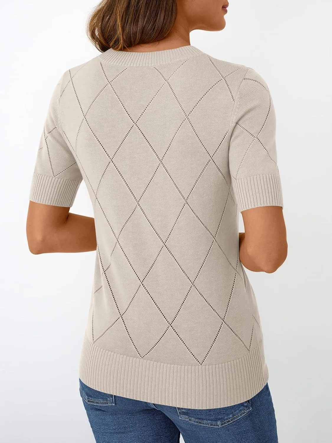 LILLUSORY Womens Knit Hollowed Out Sweater Summer Lightweight Short Sleeve Wool Blend Tops
