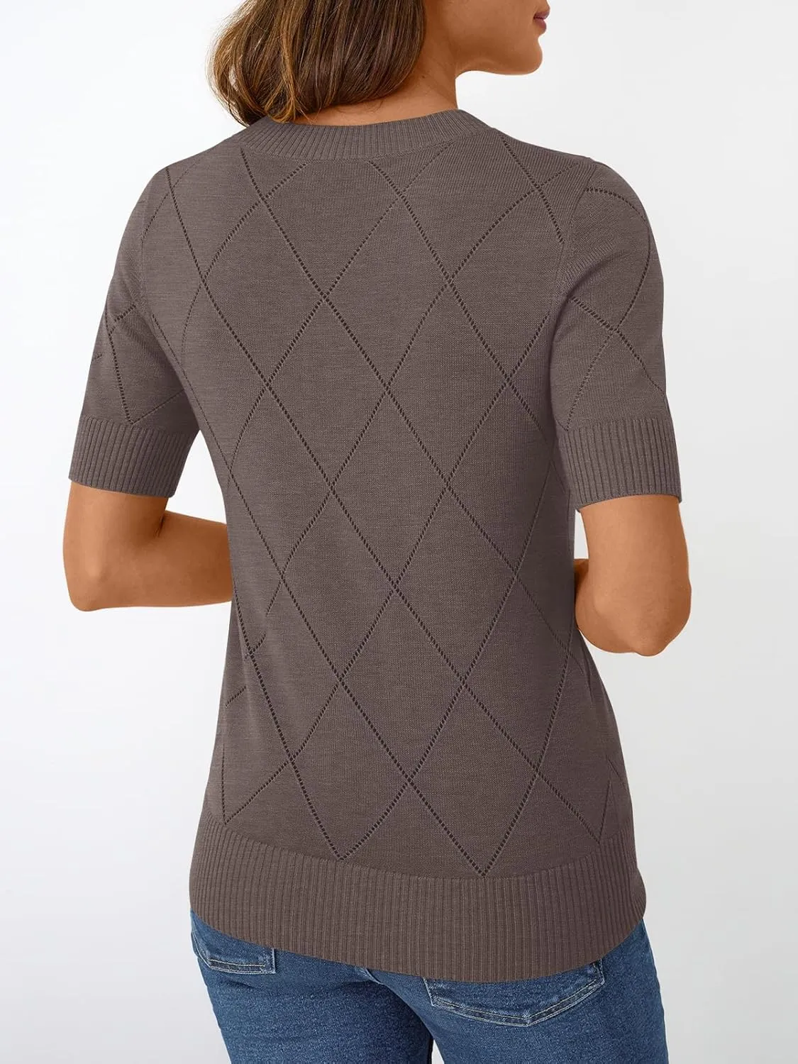 LILLUSORY Womens Knit Hollowed Out Sweater Summer Lightweight Short Sleeve Wool Blend Tops