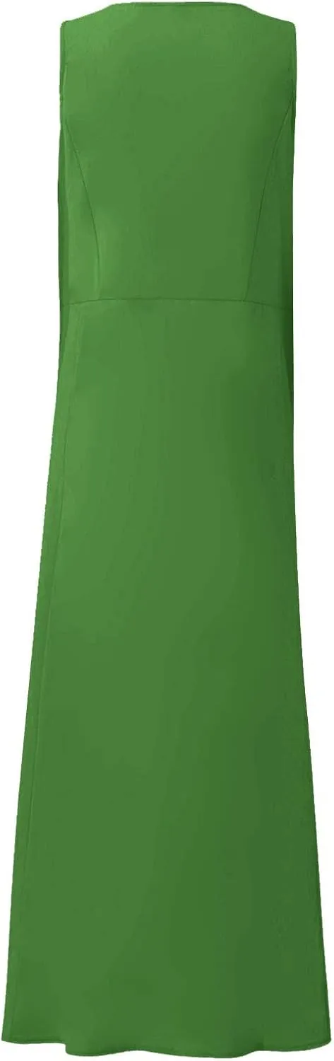 Linen Dresses for Women 2025 Casual Summer Sleeveless U Neck Flowy Maxi Dress Plus Size Boho Sundress with Pockets