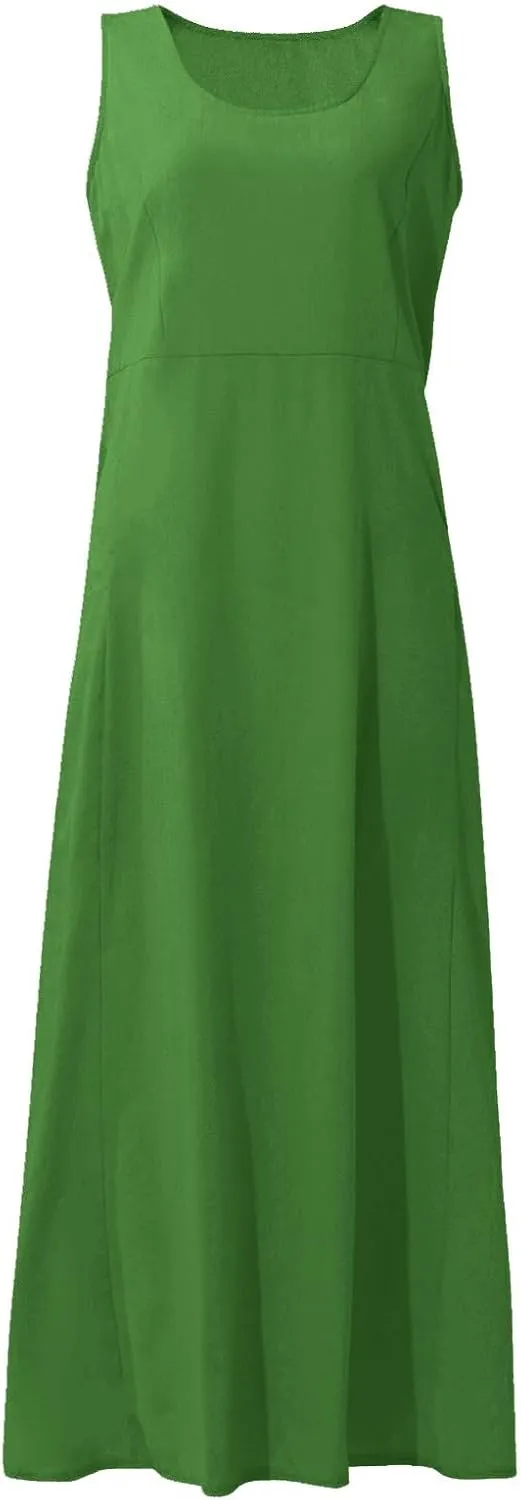 Linen Dresses for Women 2025 Casual Summer Sleeveless U Neck Flowy Maxi Dress Plus Size Boho Sundress with Pockets
