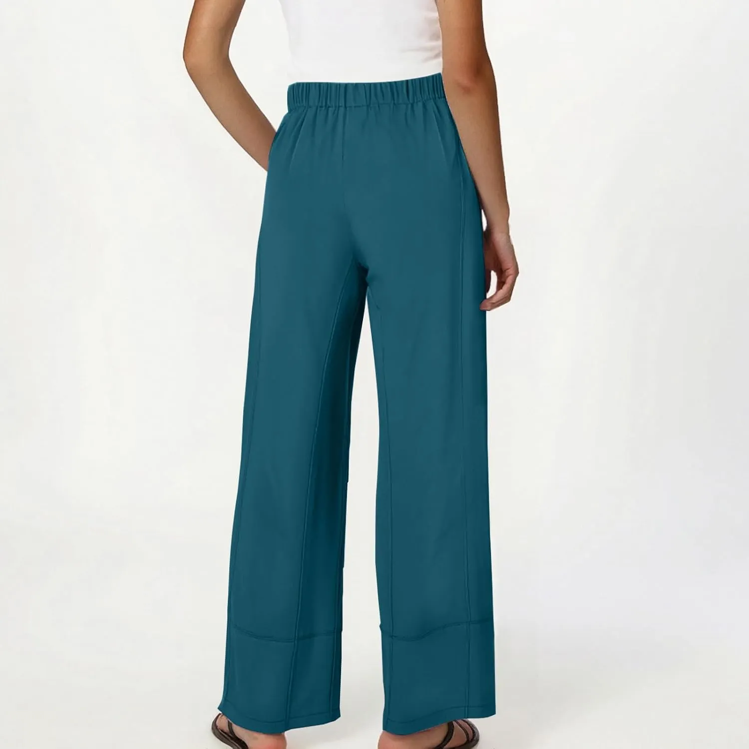 Linen Pants for Women,Wwomens Casual Summer 2025 Drawstring Elastic High Waist Pant Comfy Solid Wide Leg Trouser
