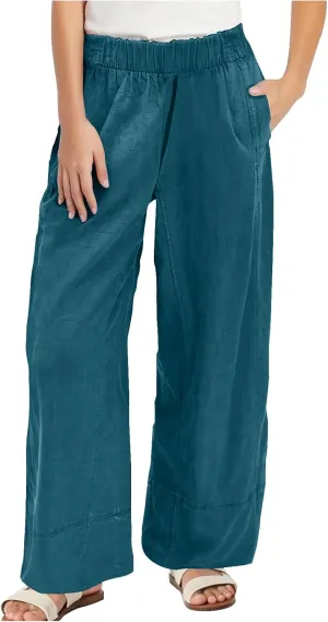 Linen Pants for Women,Wwomens Casual Summer 2025 Drawstring Elastic High Waist Pant Comfy Solid Wide Leg Trouser
