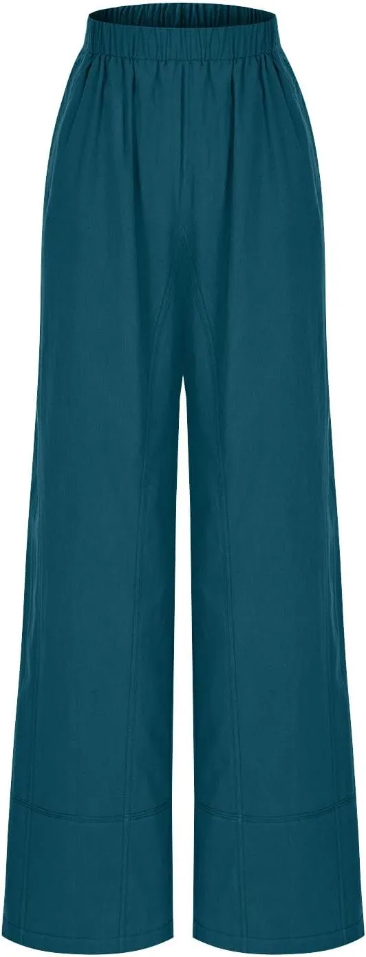 Linen Pants for Women,Wwomens Casual Summer 2025 Drawstring Elastic High Waist Pant Comfy Solid Wide Leg Trouser