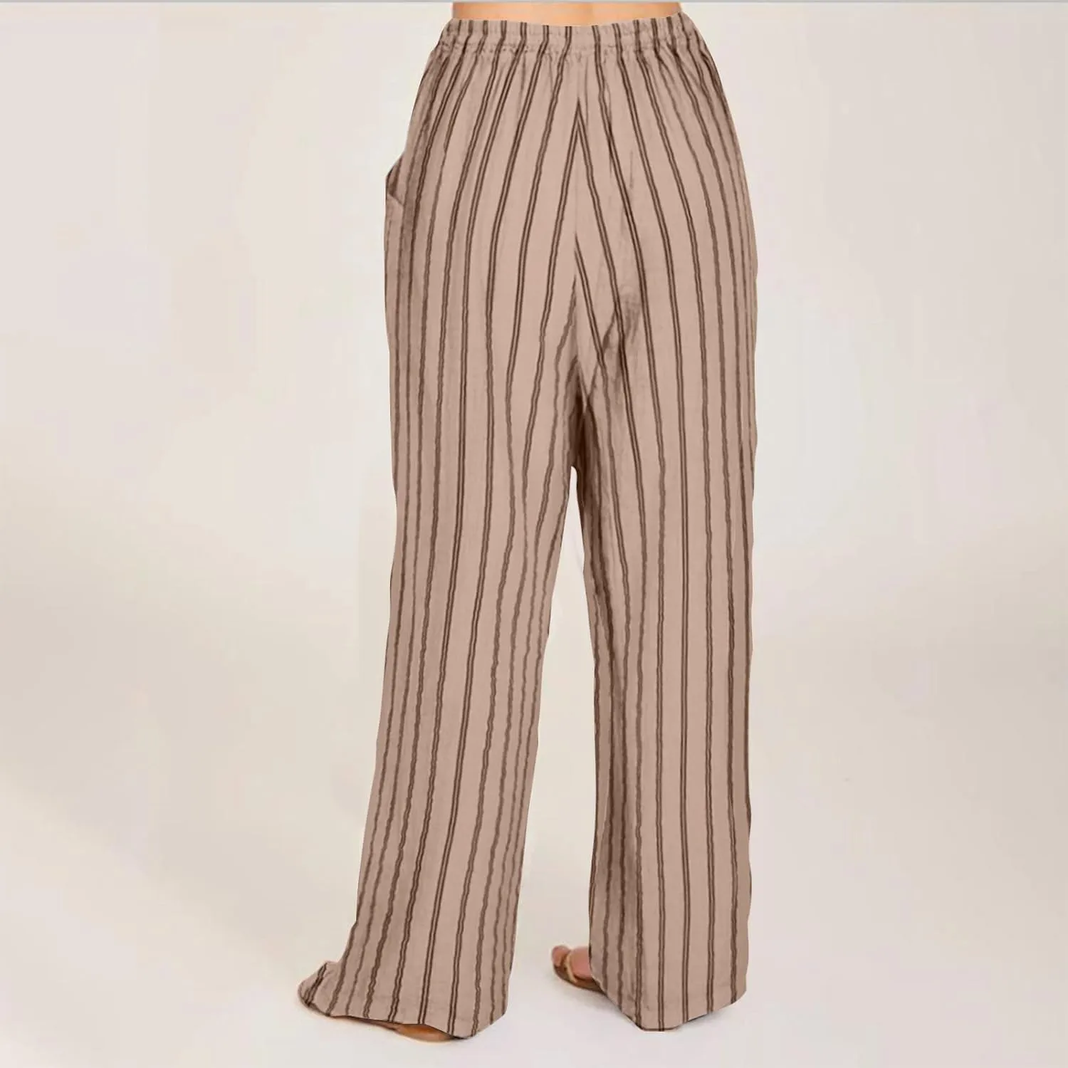 Linen Pants Women High Waisted Wide Leg Palazzo Pants Lightweight Summer Elastic Waist Casual Lounge Trousers