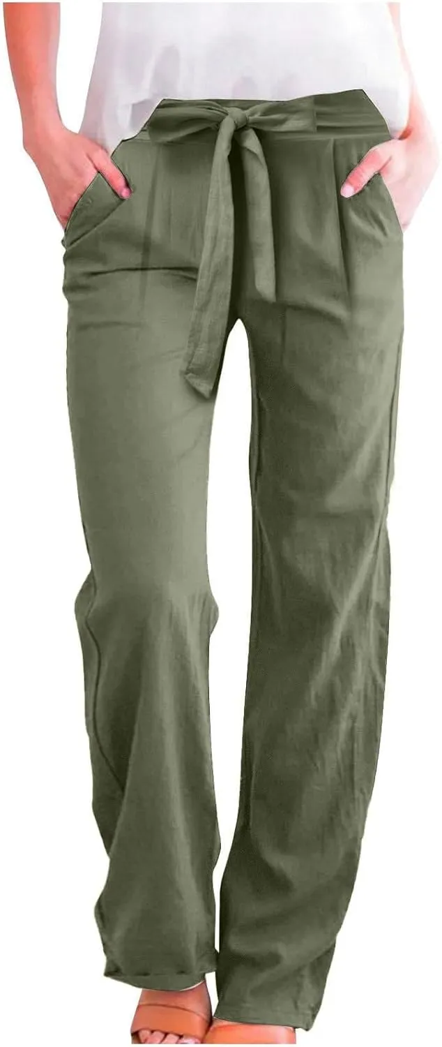 Linen Pants Women Linen Pants Women Women's Cotton Linen Loose Fit Pants, Soft Elastic Waistband Yoga Lounge