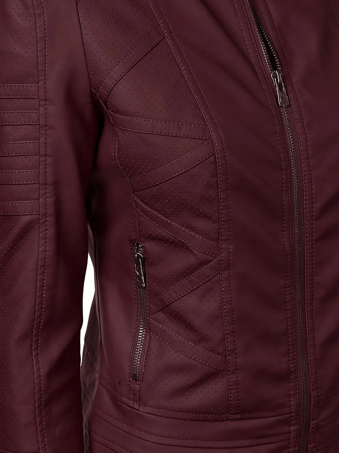 Lock and Love Women's Faux Leather Moto Biker Jacket Coat with Removable or Non-Removable Hood