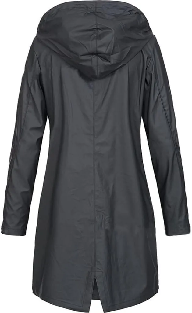 Long Raincoat for Women Waterproof with Hood Hooded Windbreaker Jackets Zip Up Rain Jackets Trench Coat