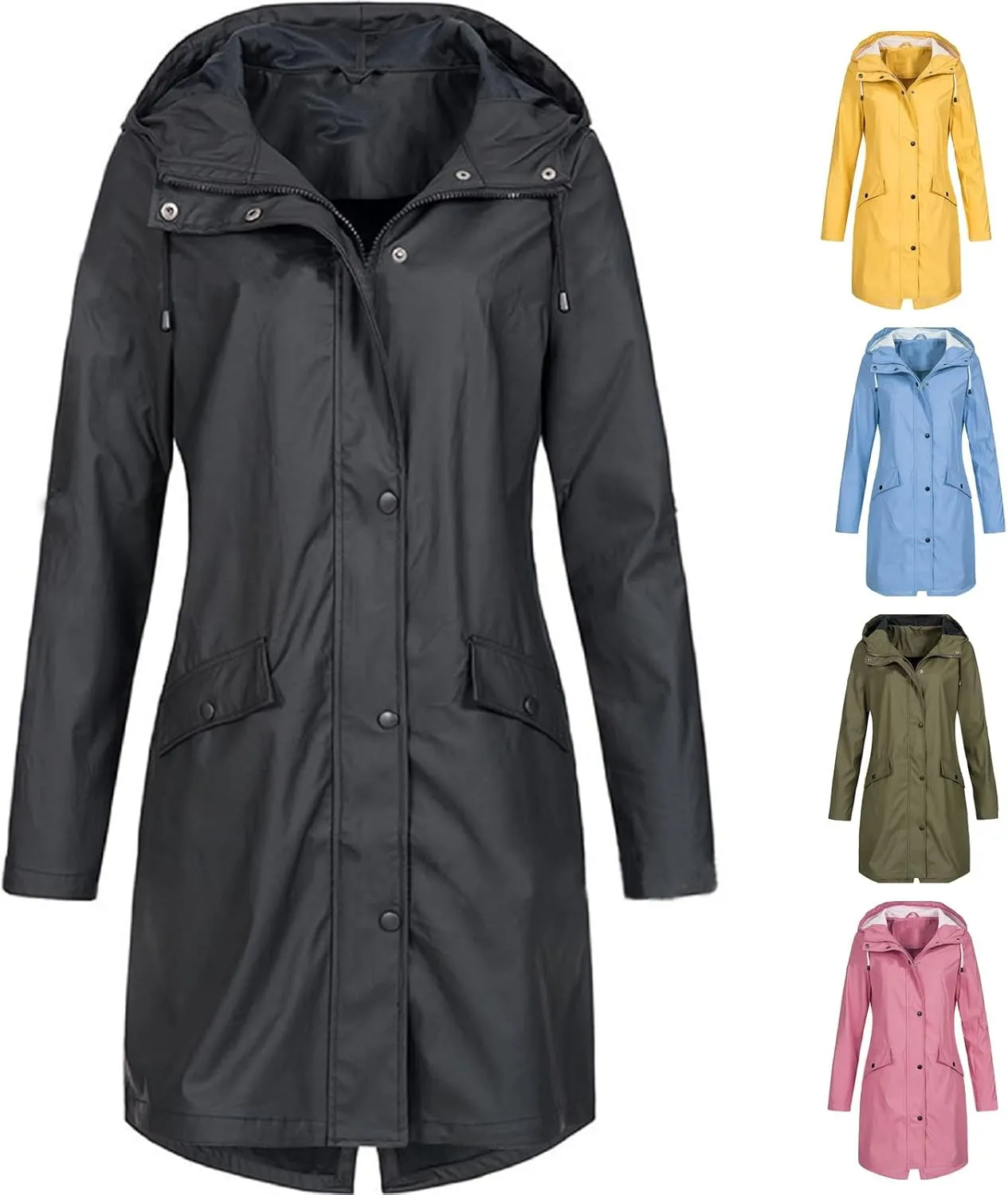Long Raincoat for Women Waterproof with Hood Hooded Windbreaker Jackets Zip Up Rain Jackets Trench Coat