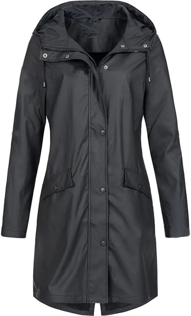 Long Raincoat for Women Waterproof with Hood Hooded Windbreaker Jackets Zip Up Rain Jackets Trench Coat