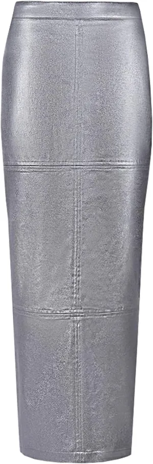 Long Skirts for Women Trendy High Waisted A Line Business Casual Leather Maxi Skirt with Slit Dressy