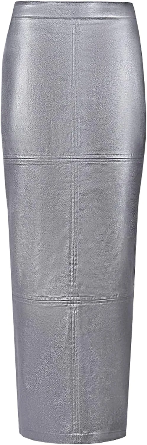 Long Skirts for Women Trendy High Waisted A Line Business Casual Leather Maxi Skirt with Slit Dressy
