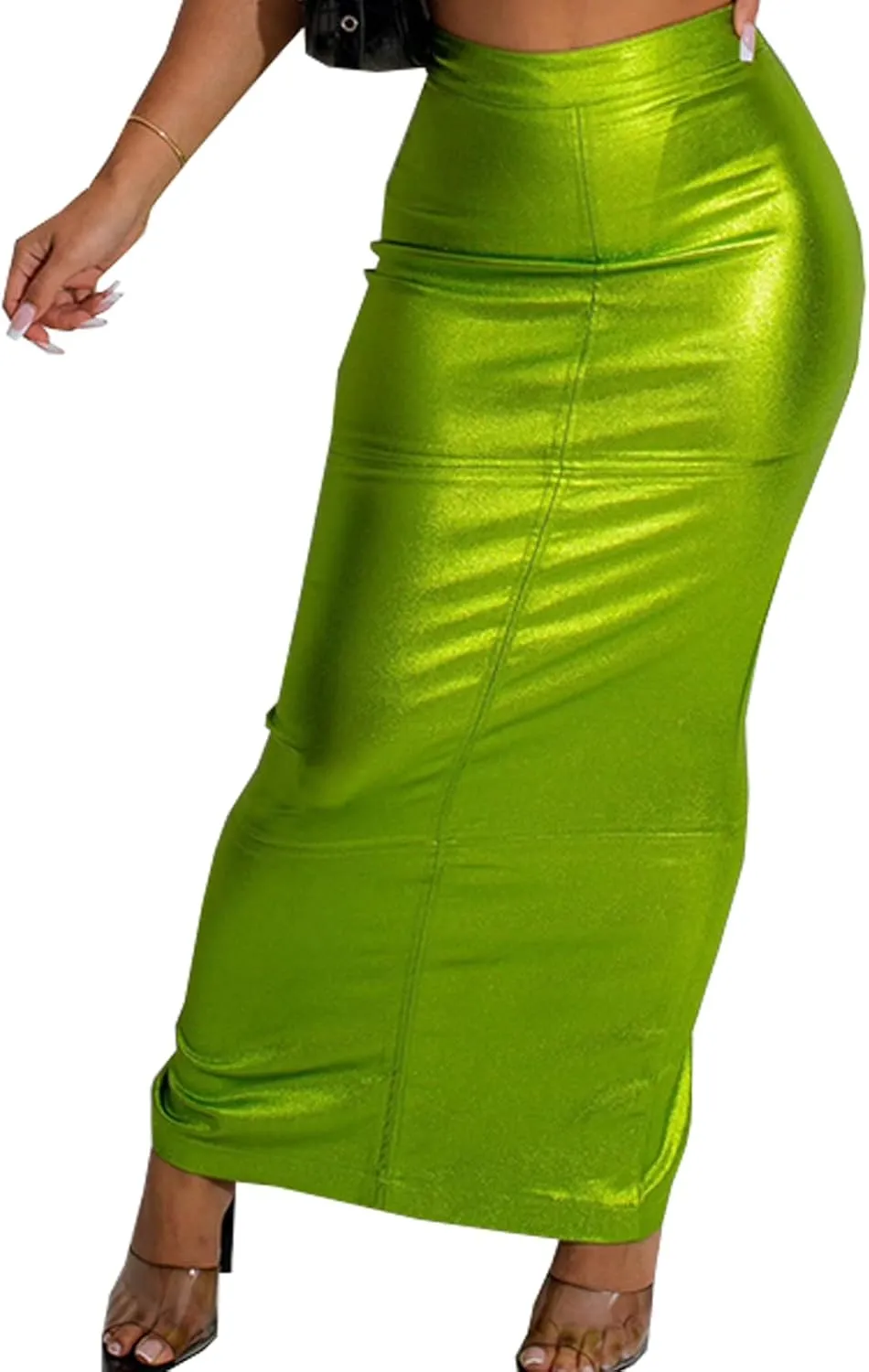 Long Skirts for Women Trendy High Waisted A Line Business Casual Leather Maxi Skirt with Slit Dressy