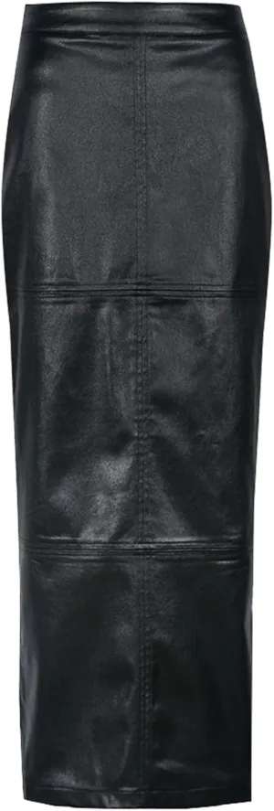 Long Skirts for Women Trendy High Waisted A Line Business Casual Leather Maxi Skirt with Slit Dressy